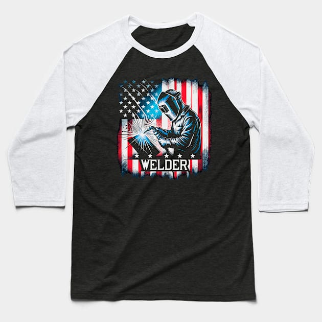 Welding Funny Welder Quotes USA American Flag Baseball T-Shirt by Visual Vibes